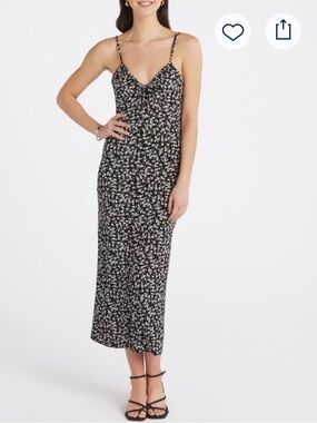 Z SUPPLY Melinda Floral Long Maxi Dress - Small - Black with White Flowers